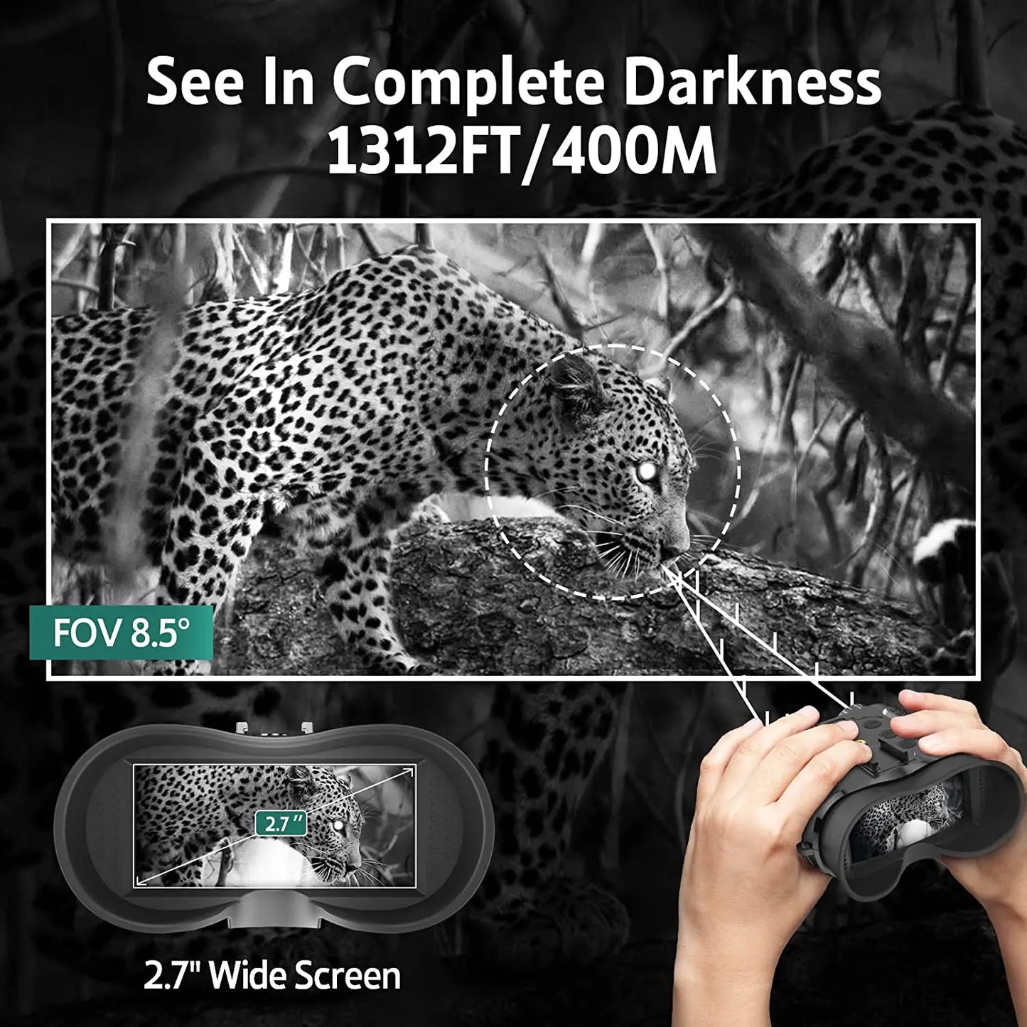 1080P FHD Video 400m View Range Head Mounted Night Goggles 7 Gears Infrared Digital Night Vision Binoculars for Helmet Hunting