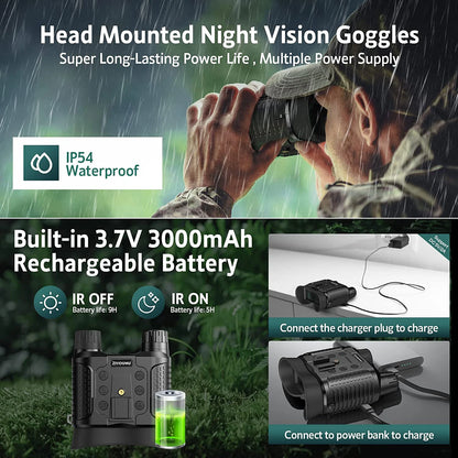 1080P FHD Video 400m View Range Head Mounted Night Goggles 7 Gears Infrared Digital Night Vision Binoculars for Helmet Hunting